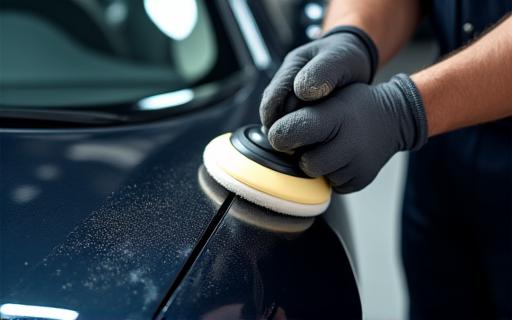 A polisher working on a car's paintwork.